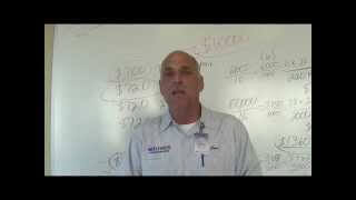 A service professional wearing a work uniform stands in front of a whiteboard filled with handwritten numbers and notes.