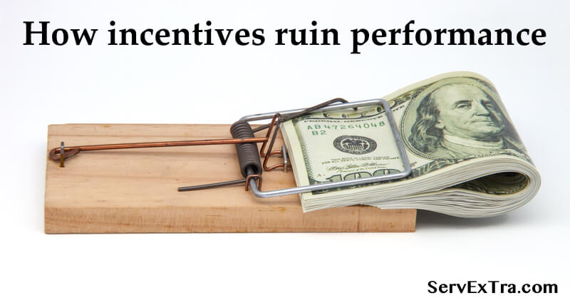A mousetrap snaps shut on a stack of hundred-dollar bills, showing how incentives backfire for plumbers, HVAC technicians, and electricians. Text: "How incentives ruin performance.