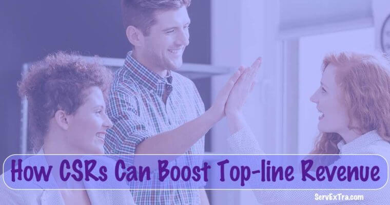 Three people smile and high-five in an office. Text reads: "How CSRs and Service Excellence Boost Top-Line Revenue for Home Service Business Owners.