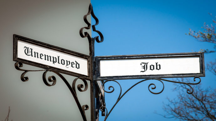 Street Sign the Direction Way to Job versus Unemployed