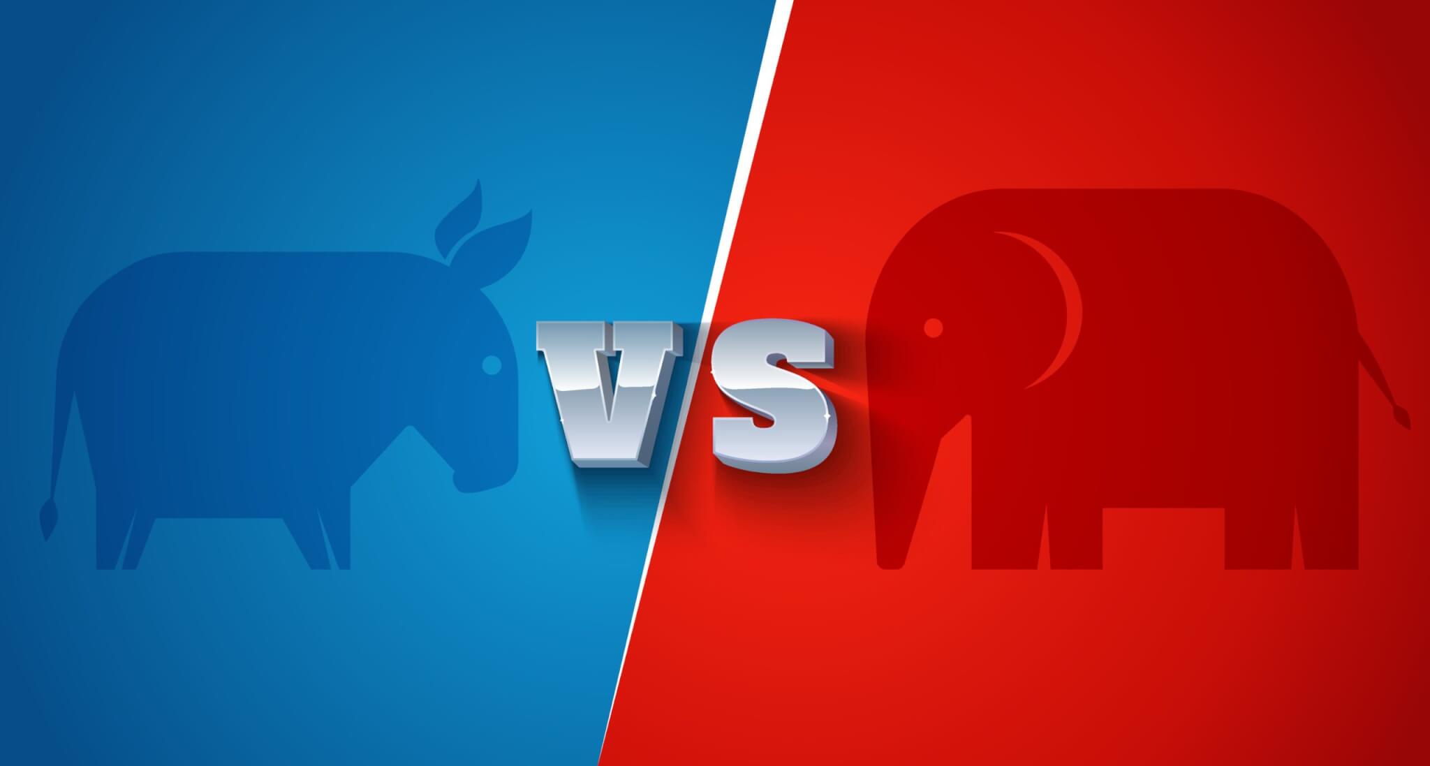 A blue donkey and a red elephant face each other on opposite sides of a divided background, while 3D "VS" letters stand boldly in the center—an eye-catching image ideal for home service business owners committed to service excellence.