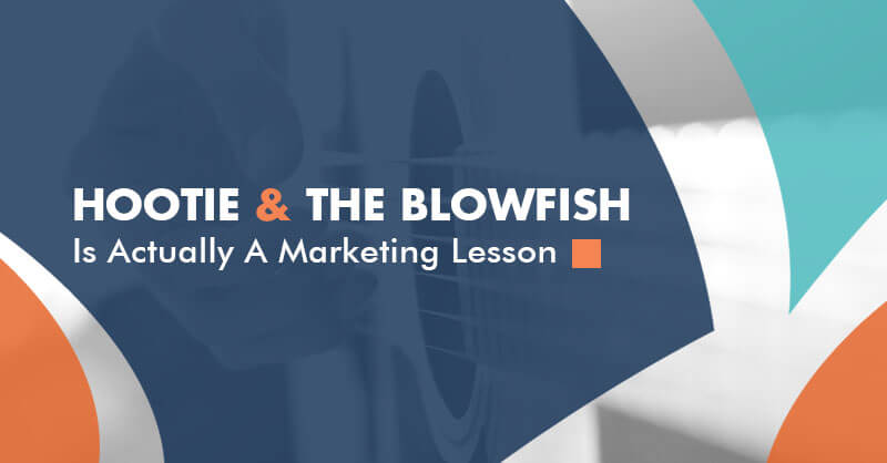 Text graphic reads: "Hootie & The Blowfish Teach a Powerful Marketing Lesson" on a background of abstract blue, white, and orange shapes—an insight home service business owners can use to achieve Service Excellence.